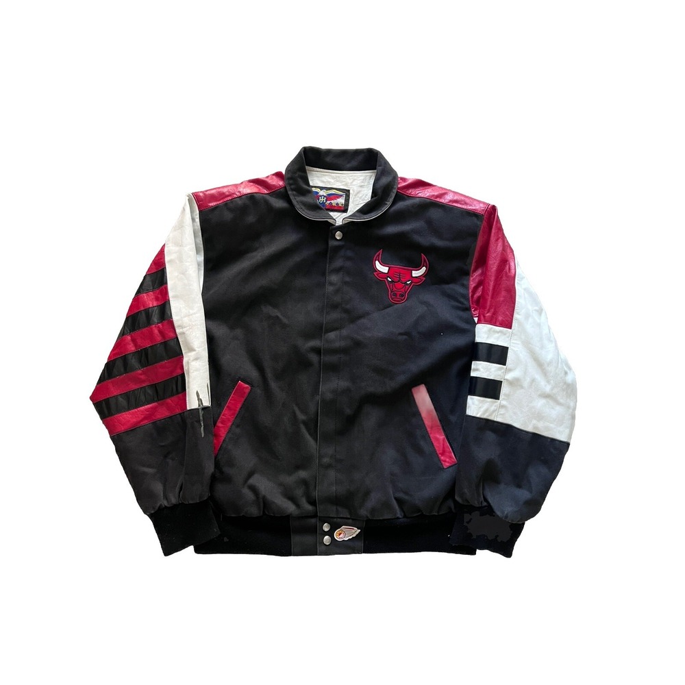 Vintage Chicago Bulls Embroidered Jeff Hamilton Leather NBA Jacket Size XL - Picture 2 of 8